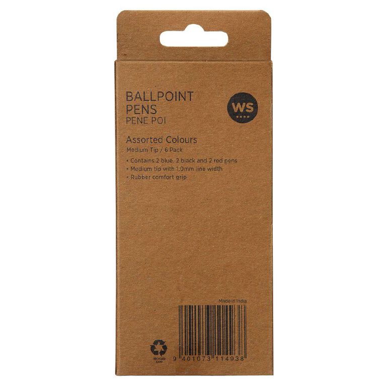 WS Ball Pen Sprint Grip 6 Pack Assorted