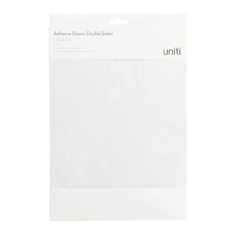Uniti Double Side Adhesive Sheets 4 Pack White A4