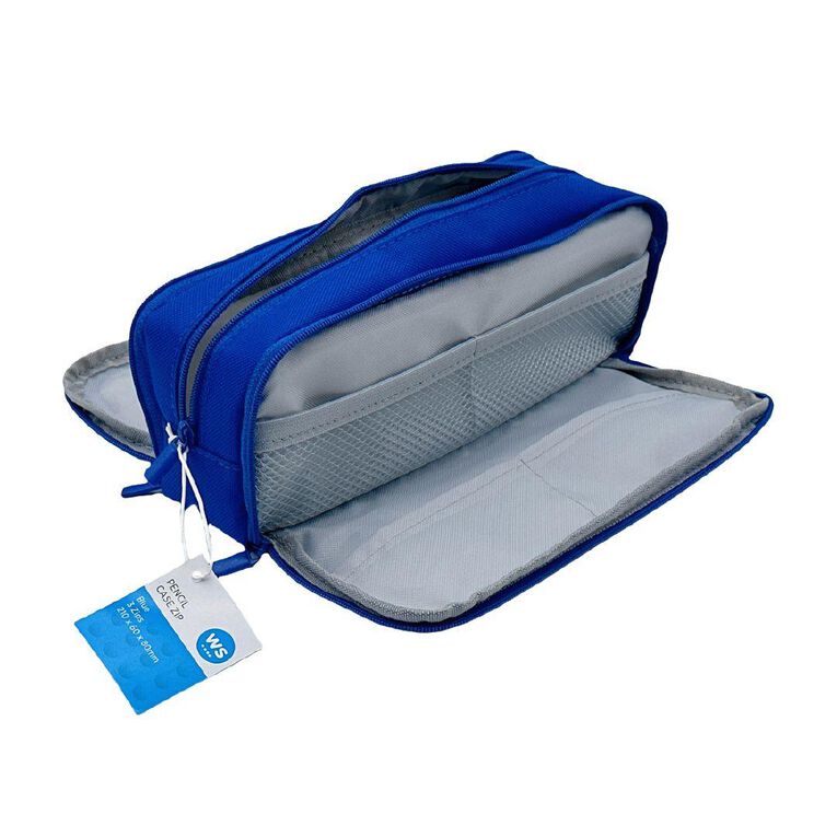WS Pencil Case with 3 Zips Blue