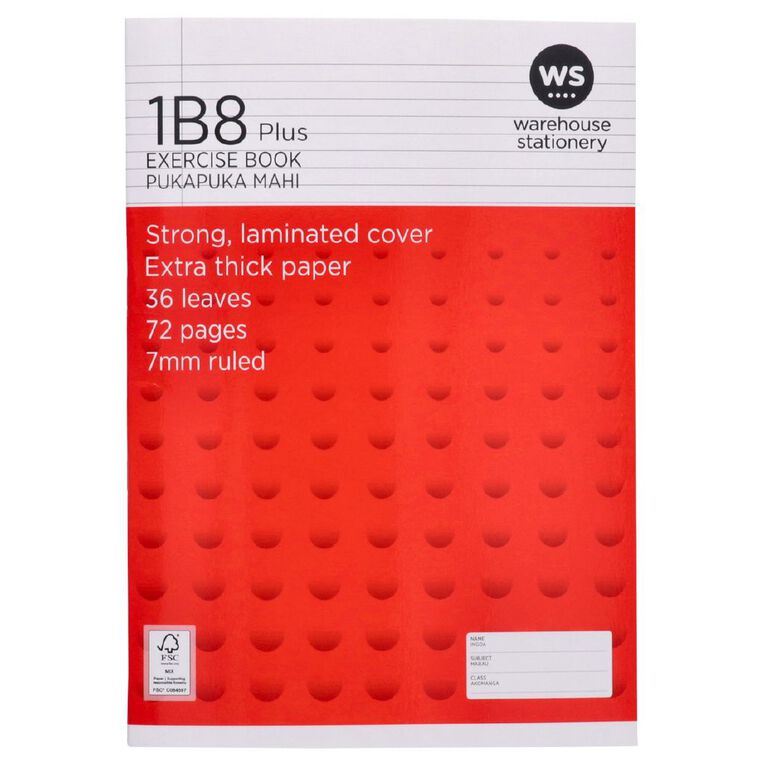 WS Exercise Book 1B8 Plus 7mm Ruled 36 Leaf Red