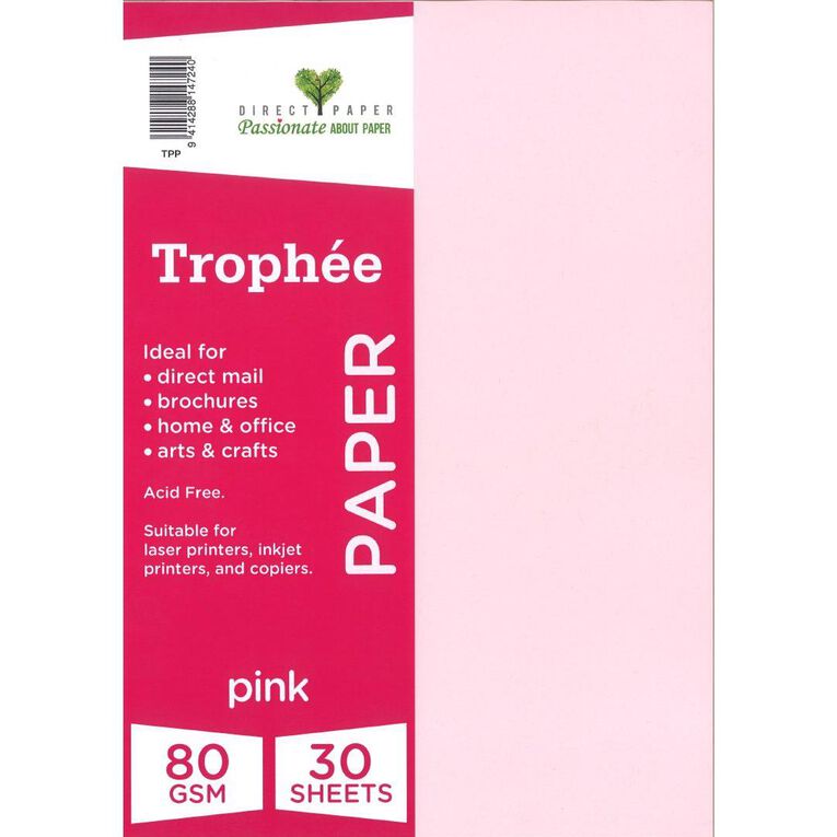 Trophee Paper 80gsm Pink A4 30 Pack