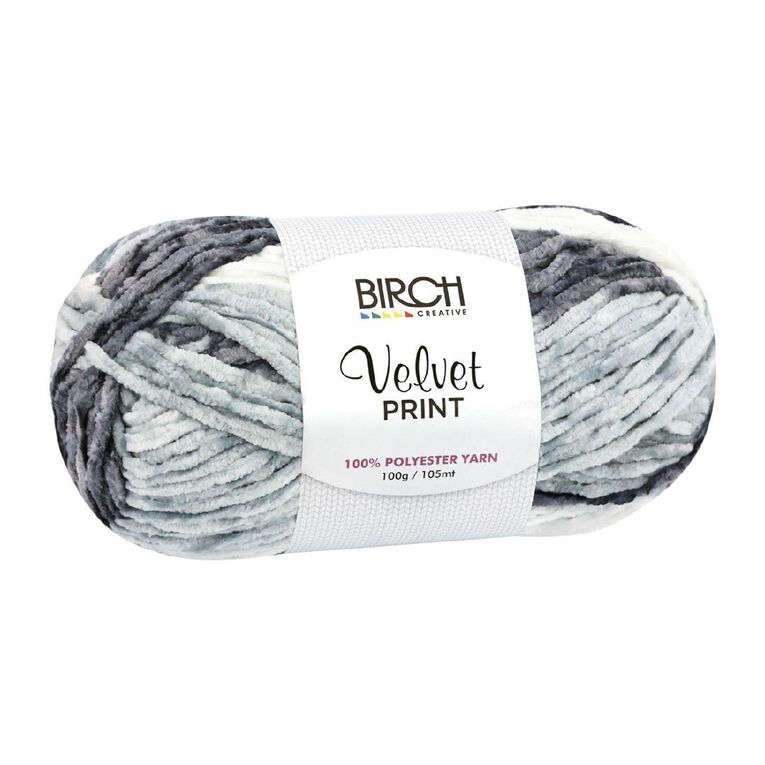 Birch Velvet Yarn 100% Polyester 100G Print Grey Mix