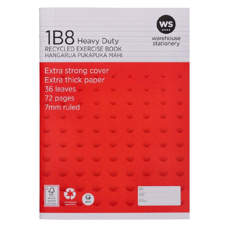 WS Exercise Book 1B8 7mm Ruled 36 Leaf Heavy Duty