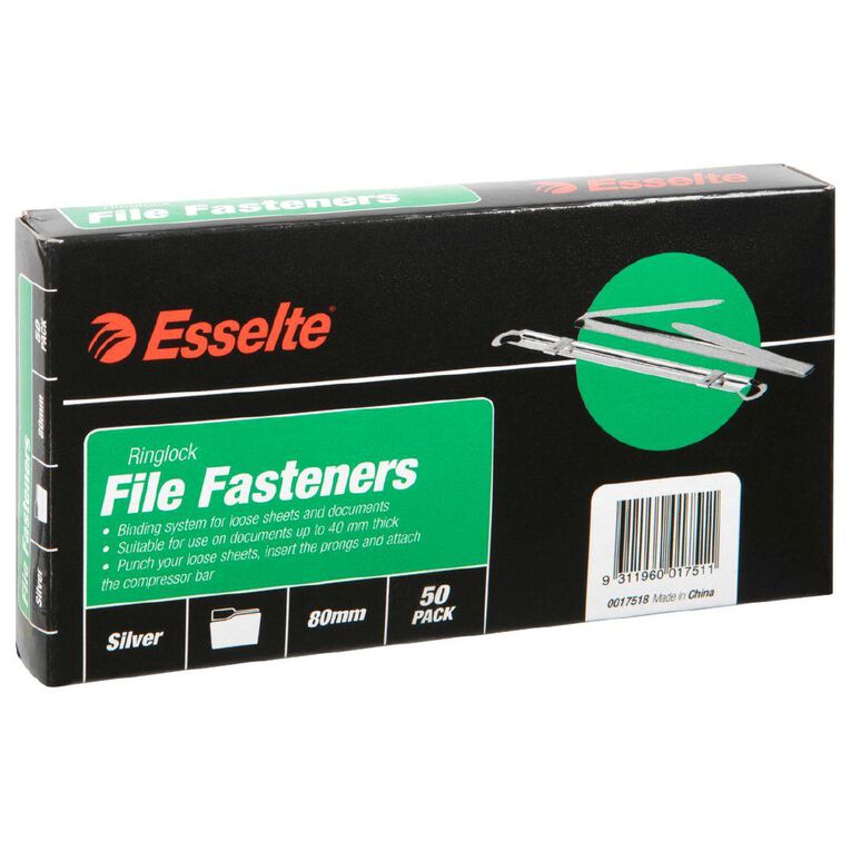 Esselte Ringlock Fastener Box of 50 Silver 80mm