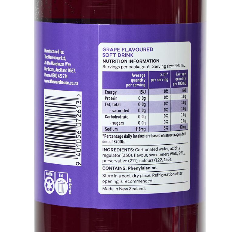 Nice 99% Sugar Free Grape Carbonated Soft Drink 1.5L