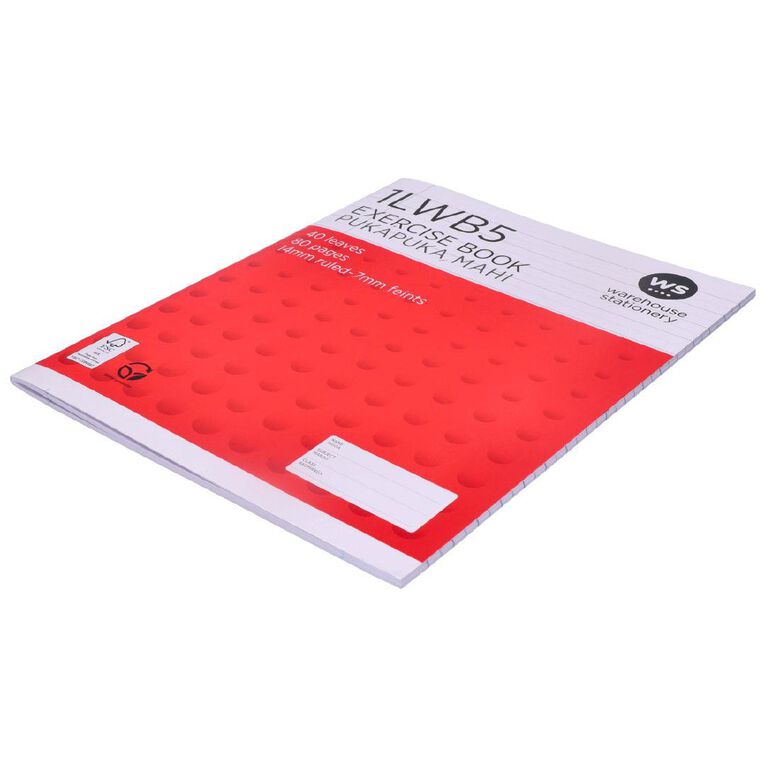 WS Exercise Book 1LWB5 7mm/14mm Ruled 40 Leaf Red