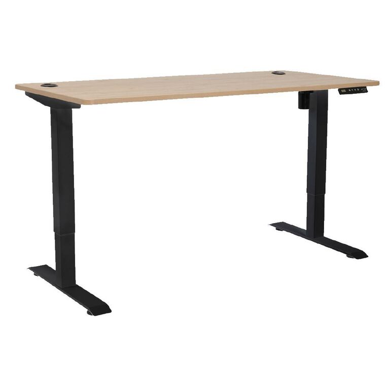 Jasper J Emerge Single Motor HA Desk 1500 x 750 Pacific Oak Black Base
