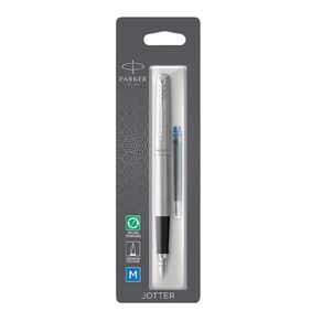 Parker Jotter Stainless Steel Trim Fountain Pen Blue Ink Blue