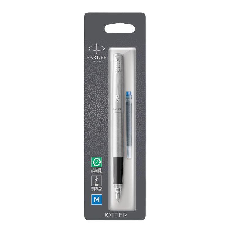 Parker Jotter Stainless Steel Trim Fountain Pen Blue Ink Blue