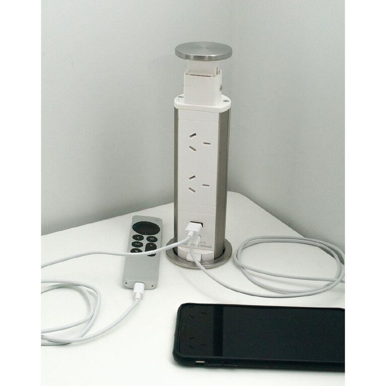 Jasper J Desk Pop Top Electrical Outlet With Two Std Plugs & Usb-a/usb-c