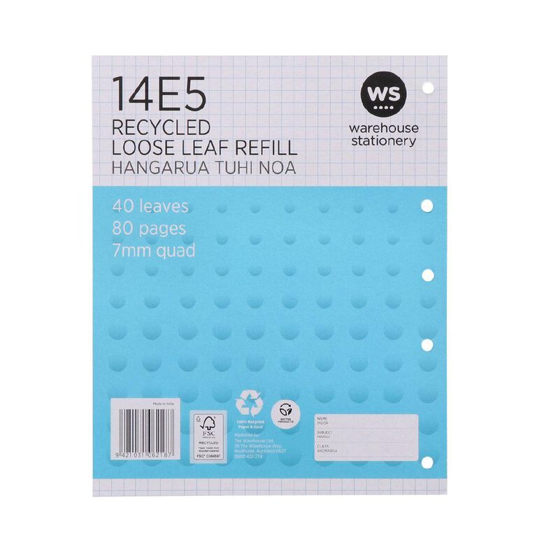 WS Pad Refill 14E5 7mm Quad 40 Leaf Punched Blue