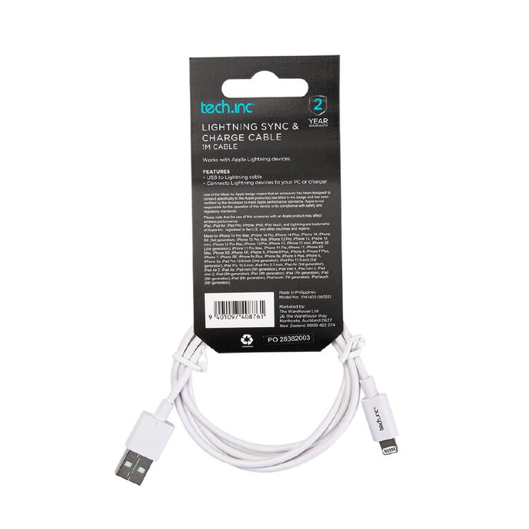 Tech.Inc Lightning Sync & Charge Cable 1M White