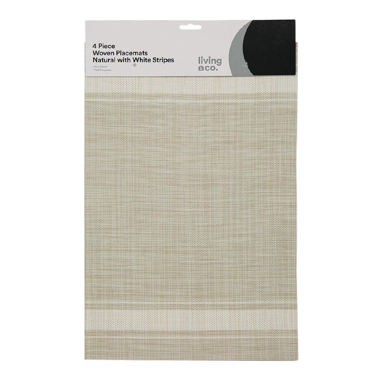 Living & Co Woven Placemat With White Stripe 4 Pack Natural 30cm x 40cm