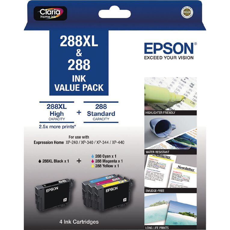 Epson 288XL Black+288 3 Std CMY DURABrite Ink