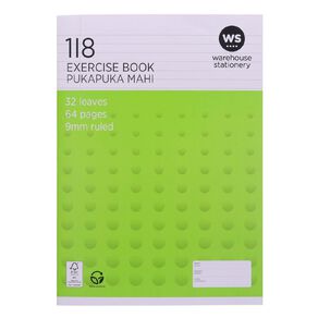 WS Exercise Book 1I8 9mm Ruled 32 Leaf Green