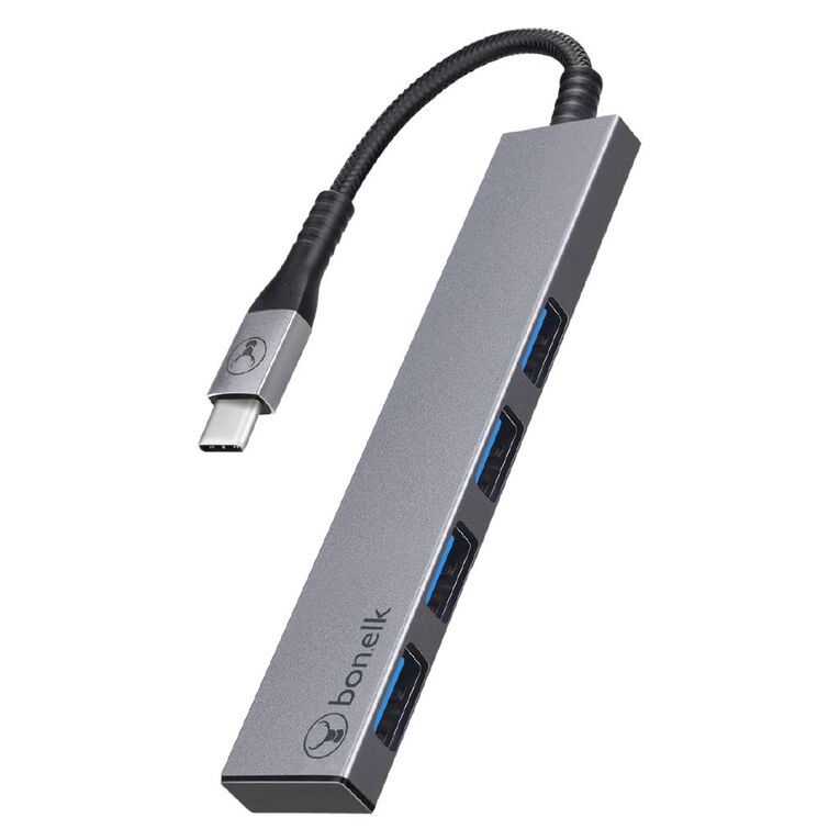 Bonelk Long Life USB C to 4 Port USB 3.0 Slim Hub Space Grey Grey