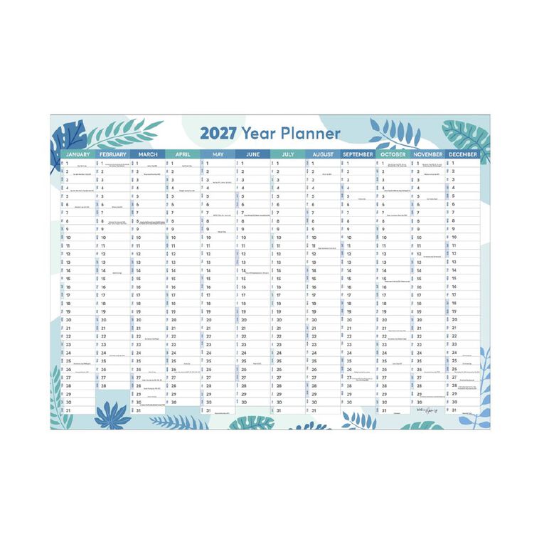 WS 2027 Wall Planner Laminated 700x500mm Leaves