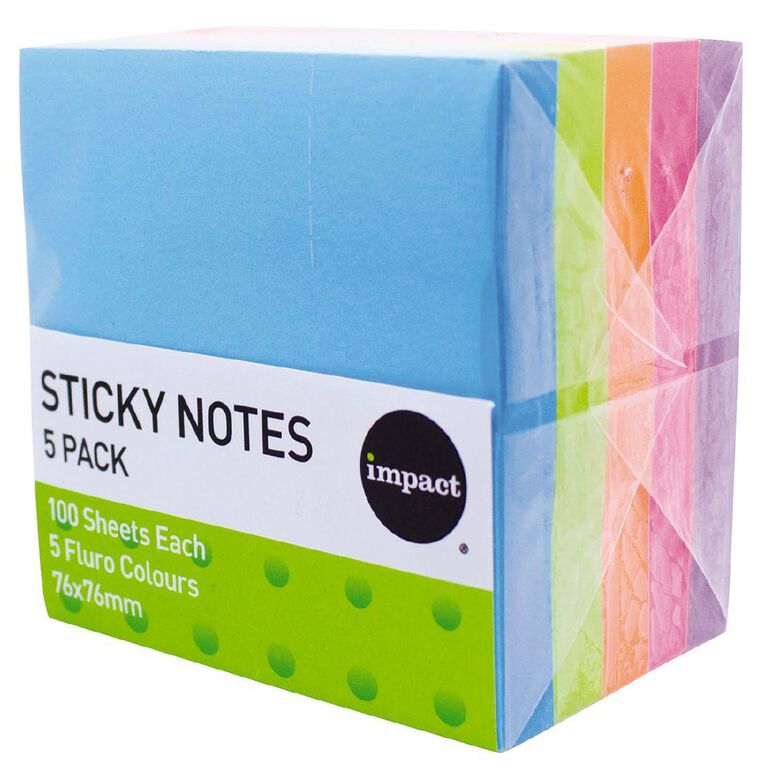 WS Sticky Notes 76mm x 76mm 100 Sheet 5 Pack Multi-Coloured
