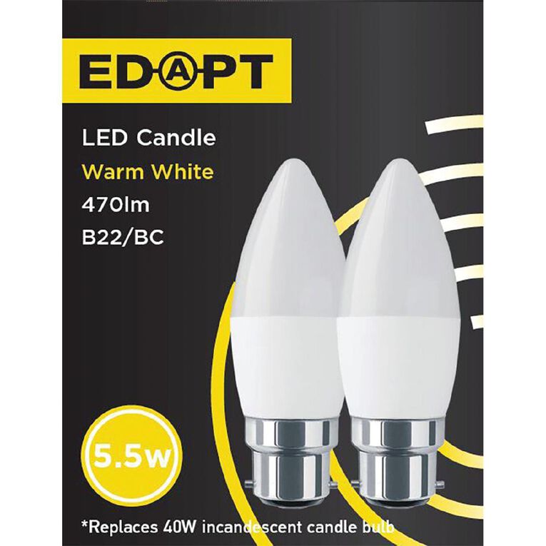 Edapt LED B22 Candle Light Bulb 5.5W Warm White 2 Pack