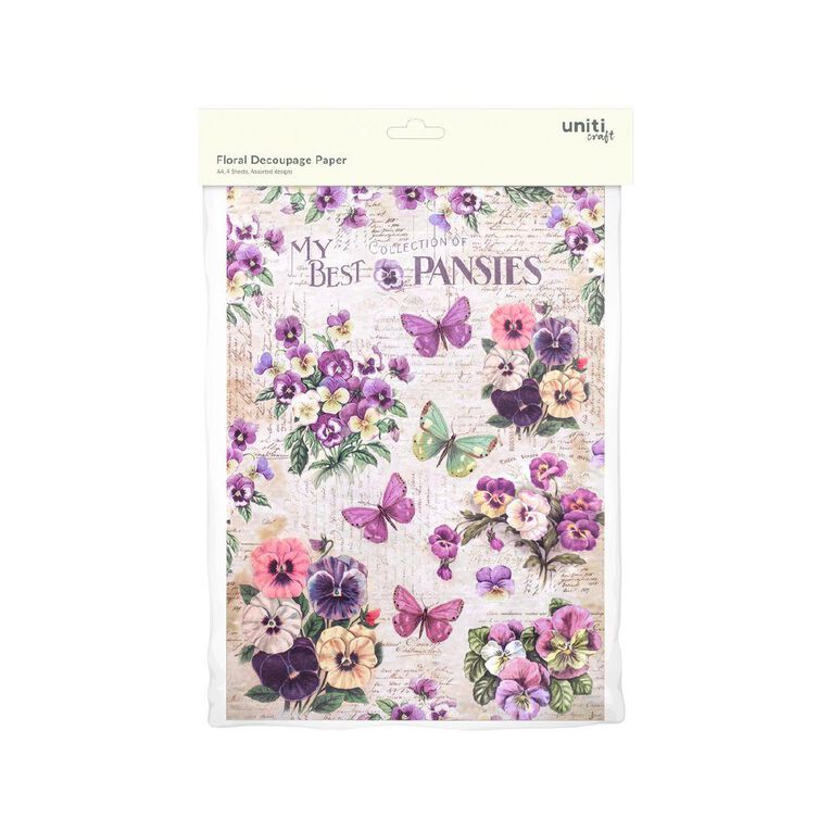 Uniti Decoupage Paper Floral 4 Sheets Assorted A4