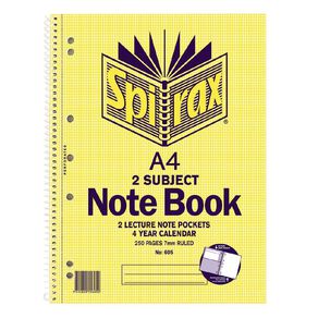 Spirax 2 Subject Notebook 250 Page Yellow Mid A4