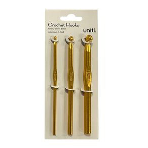Uniti Aluminium Crochet Hooks 4mm 6mm 8mm 13.5cm Grey Mid 3 Pack