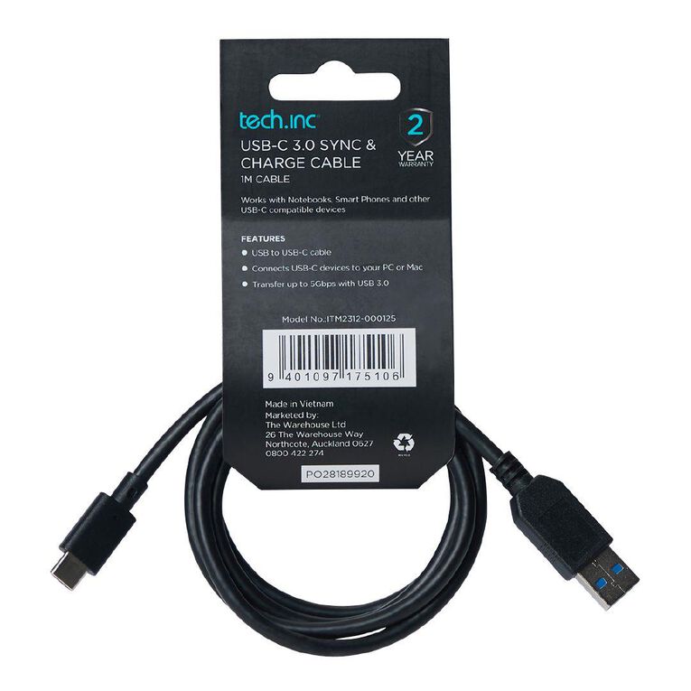 Tech.Inc 3.0 USB-A To USB-C Cable 1m Black