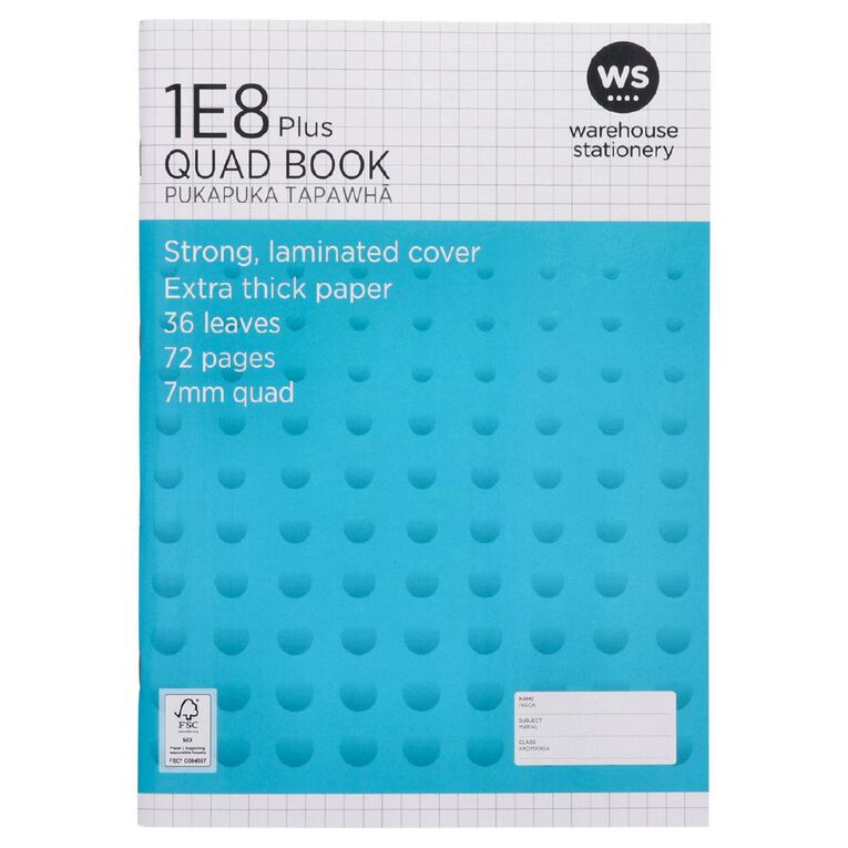 WS Exercise Book 1E8 Plus Quad 36 Leaf Blue
