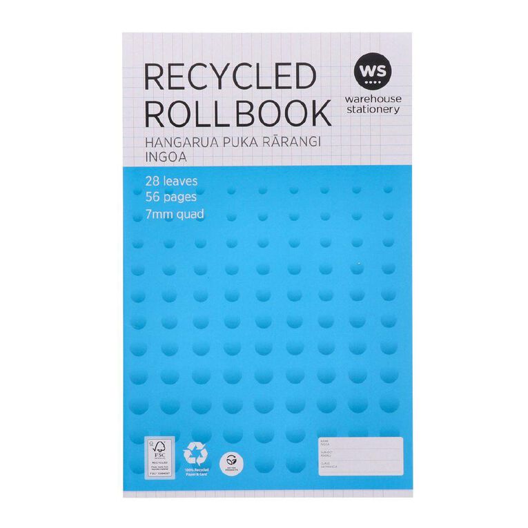 WS Roll Book 330mm x 205mm 7mm Quad 28 Leaf Blue