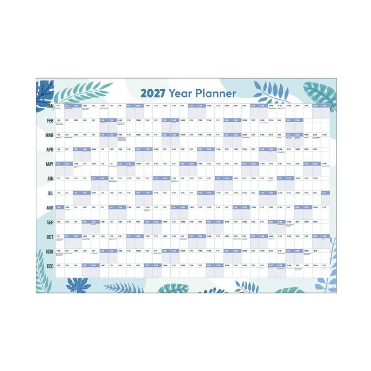 WS 2027 Wall Planner Laminated 700x500mm Leaves