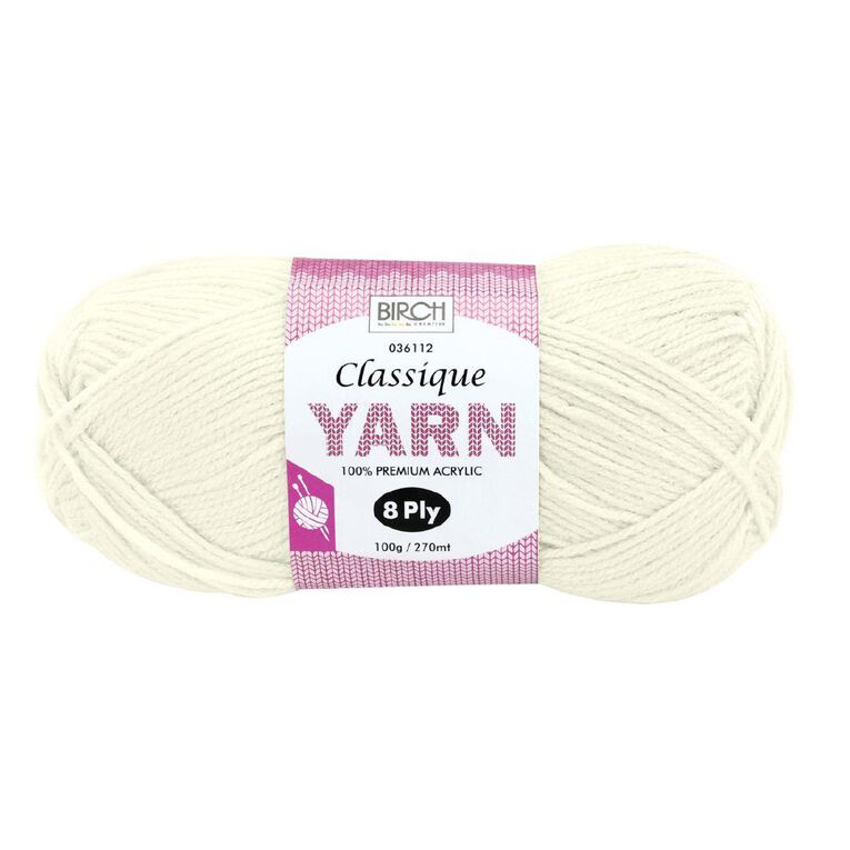 Birch Classique Yarn 100% Premium Acrylic 100g Ball 8 Ply Ivory
