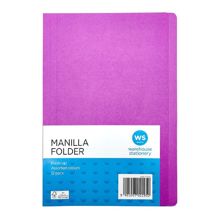 WS Manilla Folders Foolscap Multi-Coloured 12 Pack