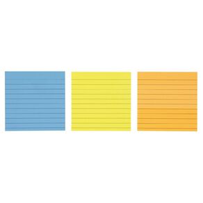 WS Sticky Notes Lined 101mm x 101mm 70 Sheets 3 Pack Multi-Coloured