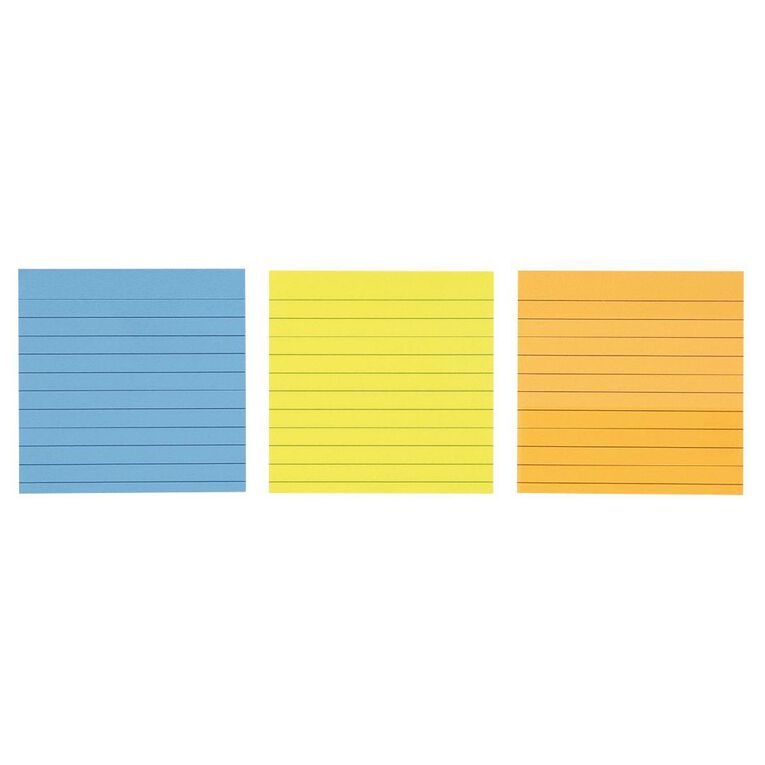 WS Sticky Notes Lined 101mm x 101mm 70 Sheets 3 Pack Multi-Coloured