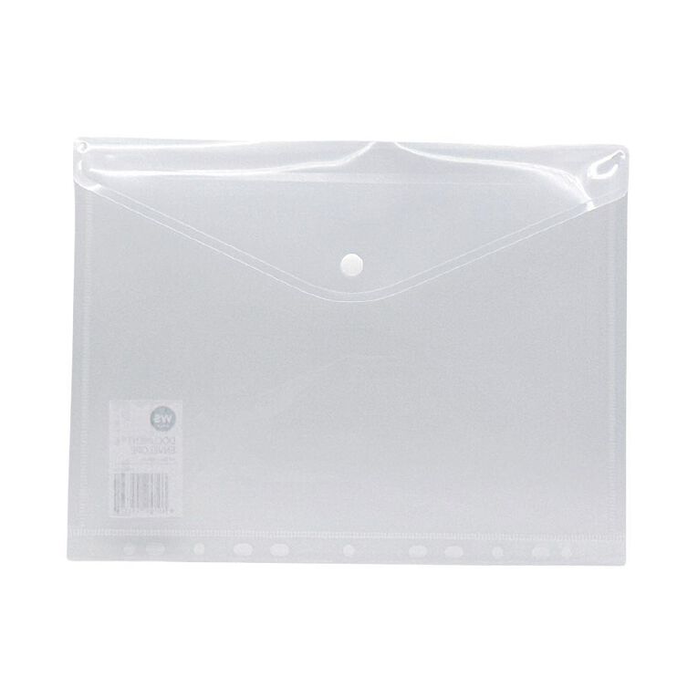 WS Document Wallet Single Dome Closer With Binder Holes Clear A4