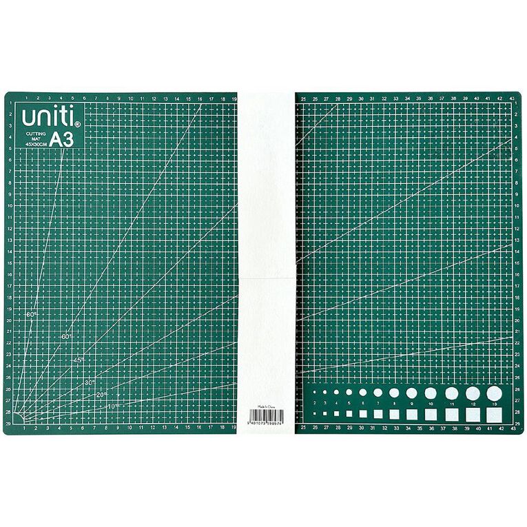 Uniti Cutting Mat 450mm x 300mm x 3mm Green A3