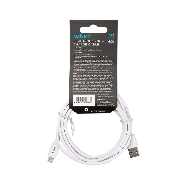 Tech.Inc USB A To Lightning Cable 2m White