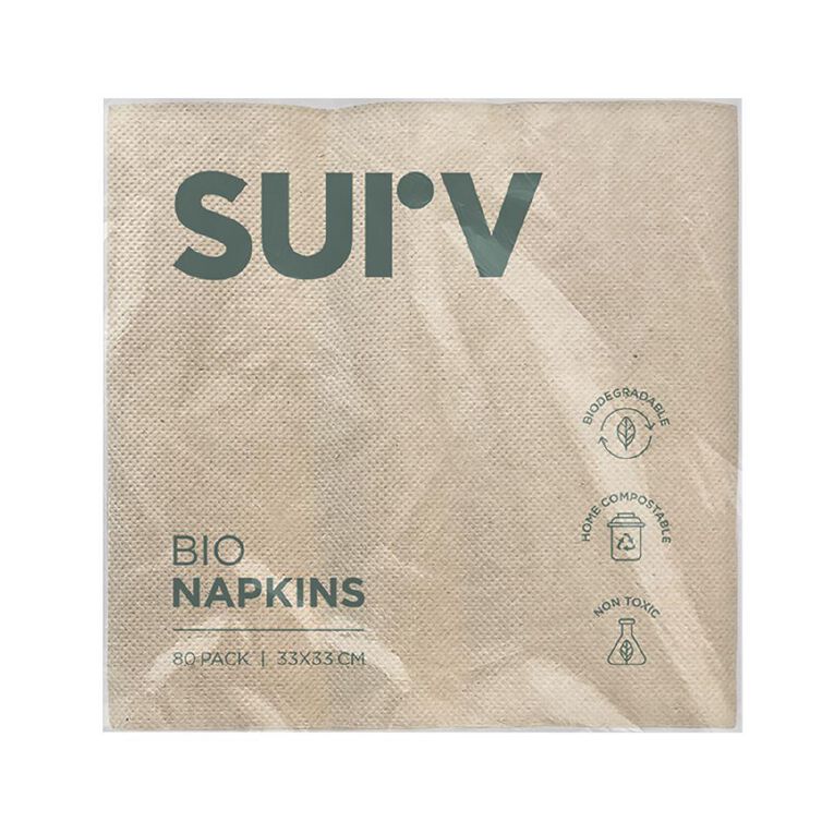SURV. Biodegradable Eco 2-ply Napkins 33cm x 33cm 80 Pack