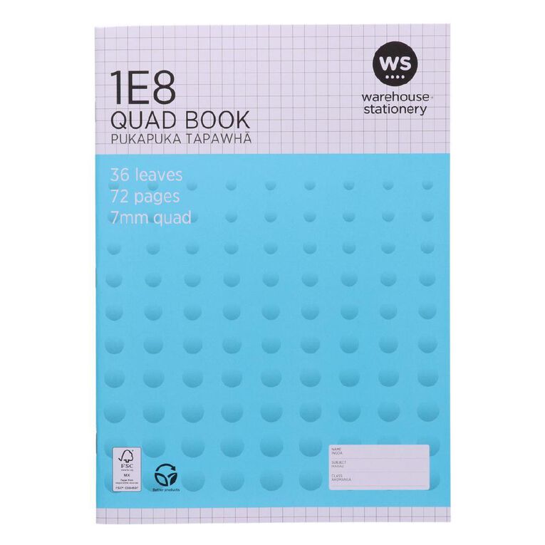 WS Exercise Book 1E8 7mm Quad 36 Leaf Blue