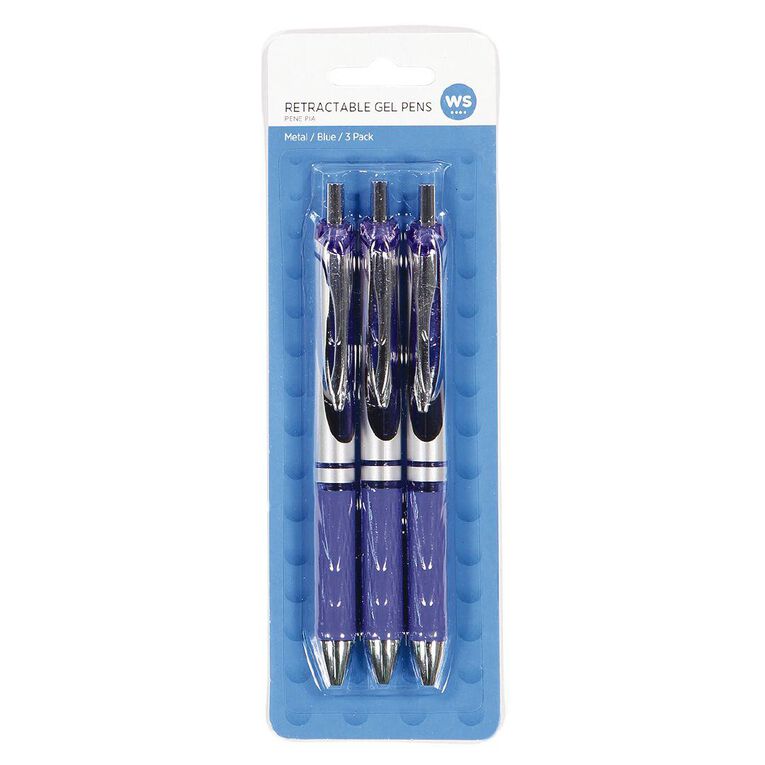 WS Retractable Metal Barrel Gel Pen Blue Blue Mid 3 Pack