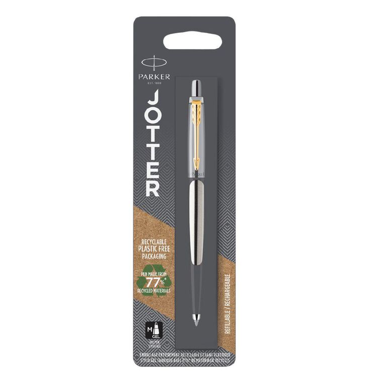 Parker Jotter Silver Gold Trim Gel Pen 0.7mm Black