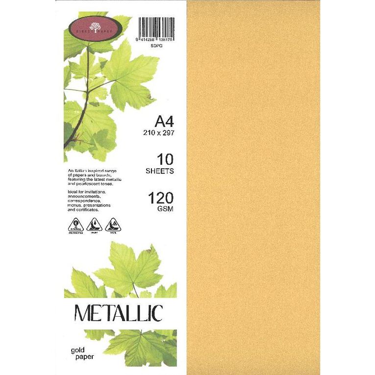 Direct Paper Metallic Paper 120gsm Gold A4 10 Pack