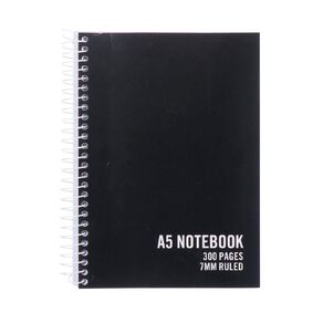 WS Notebook 300 Pages 7mm Ruled Black A5
