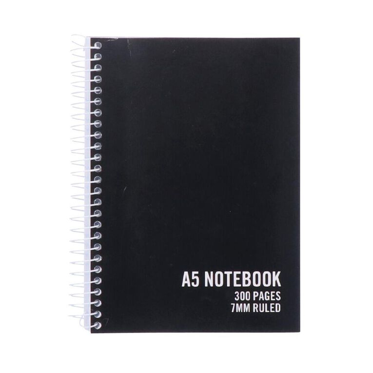 WS Notebook 300 Pages 7mm Ruled Black A5