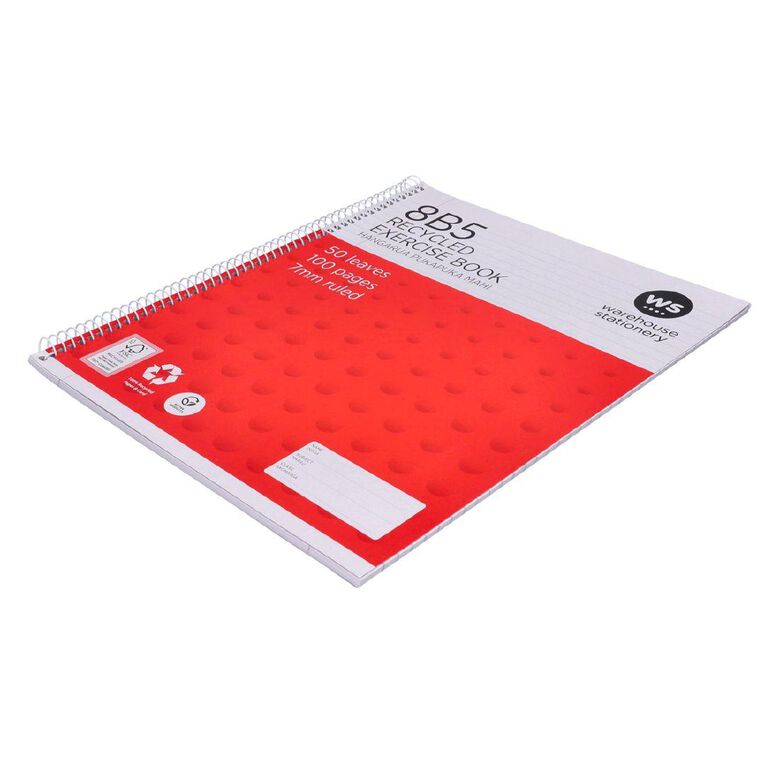 WS Exercise Book 8B5 7mm Ruled Spiral 50 Leaf Wiro Red