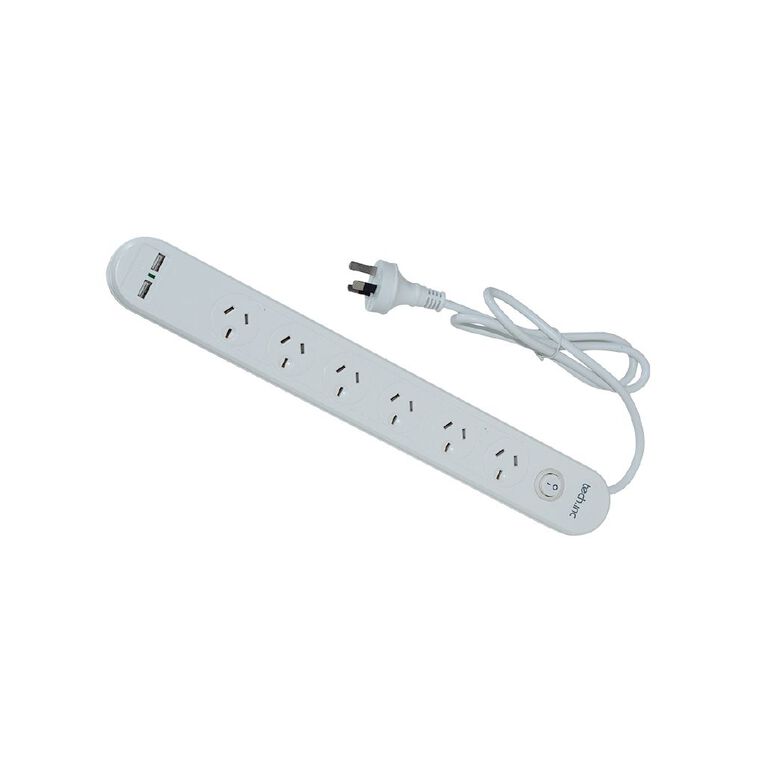 Tech.Inc 6 Way Powerboard with Surge Protection & USB