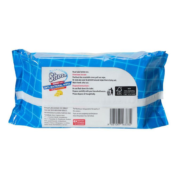 Shotz Antibacterial Wipes 100 Pack
