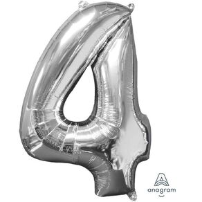 Anagram Mid-Size Shape Silver Number 4 Balloon