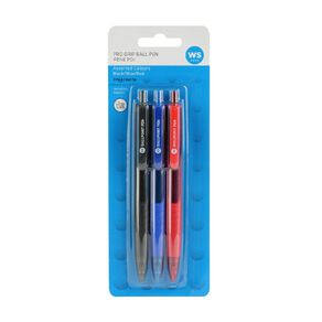 WS Pro-Grip Ball Pens Assorted Colours 3 Pack