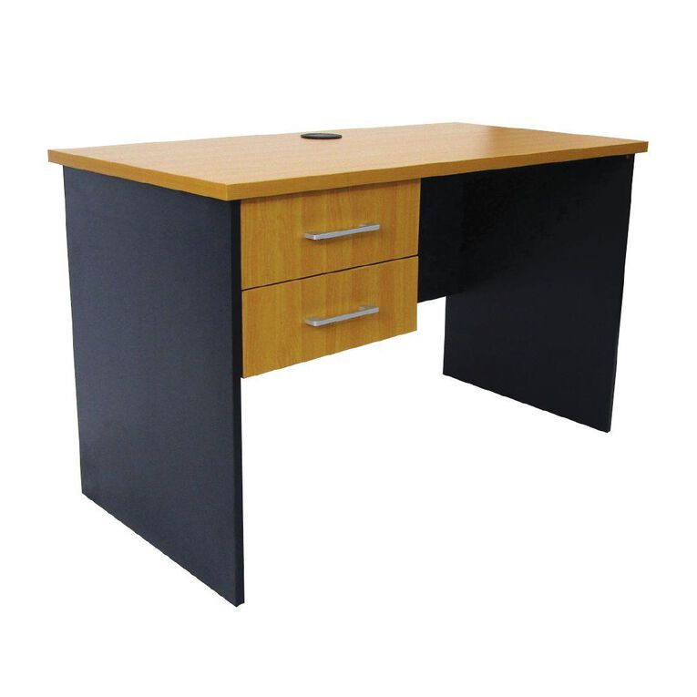 Zealand Delta Desk 1200w x 600d x 725h Beech/Charcoal 2 Draw Pedestal